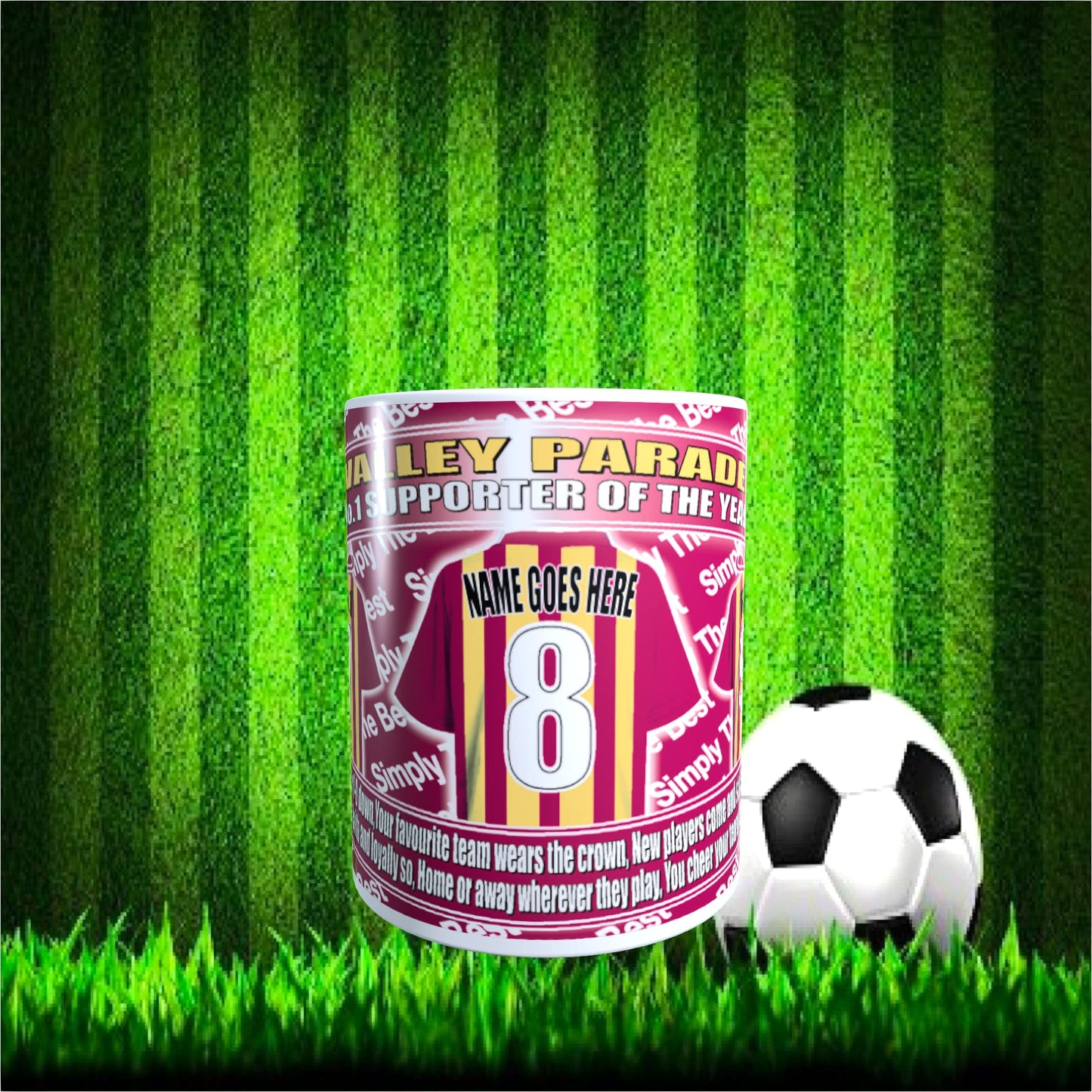 Bradford City Football Team Shirt Mug Personalised Gift with Chocolate Footballs