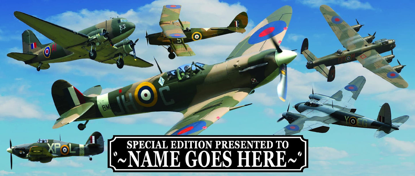 VE Day Battle of Britain WWII Iconic War Planes Spitfire Lancaster Personalised Mug with Choice of Sweets Gift