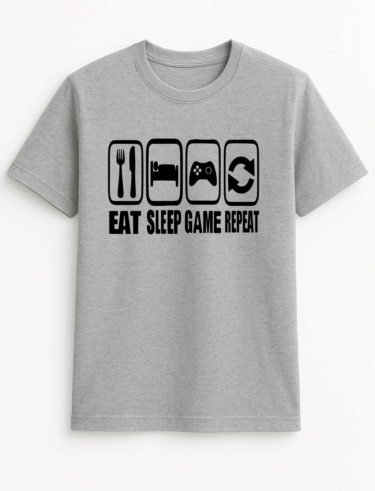 Eat Sleep Game Repeat Humorous Funny Personalised Slogan Unisex T-Shirt Gift Black