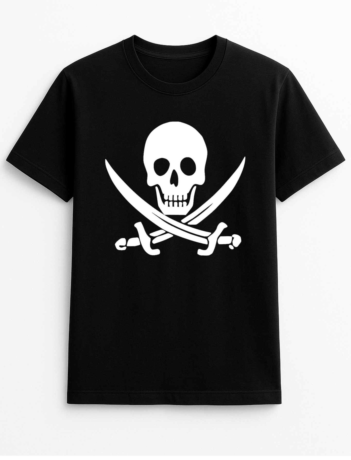 Jolly Roger Pirate Skull and Crossed Swords Slogan Funny Humour Slogan Personalised Colours Unisex T-Shirt Gift Black