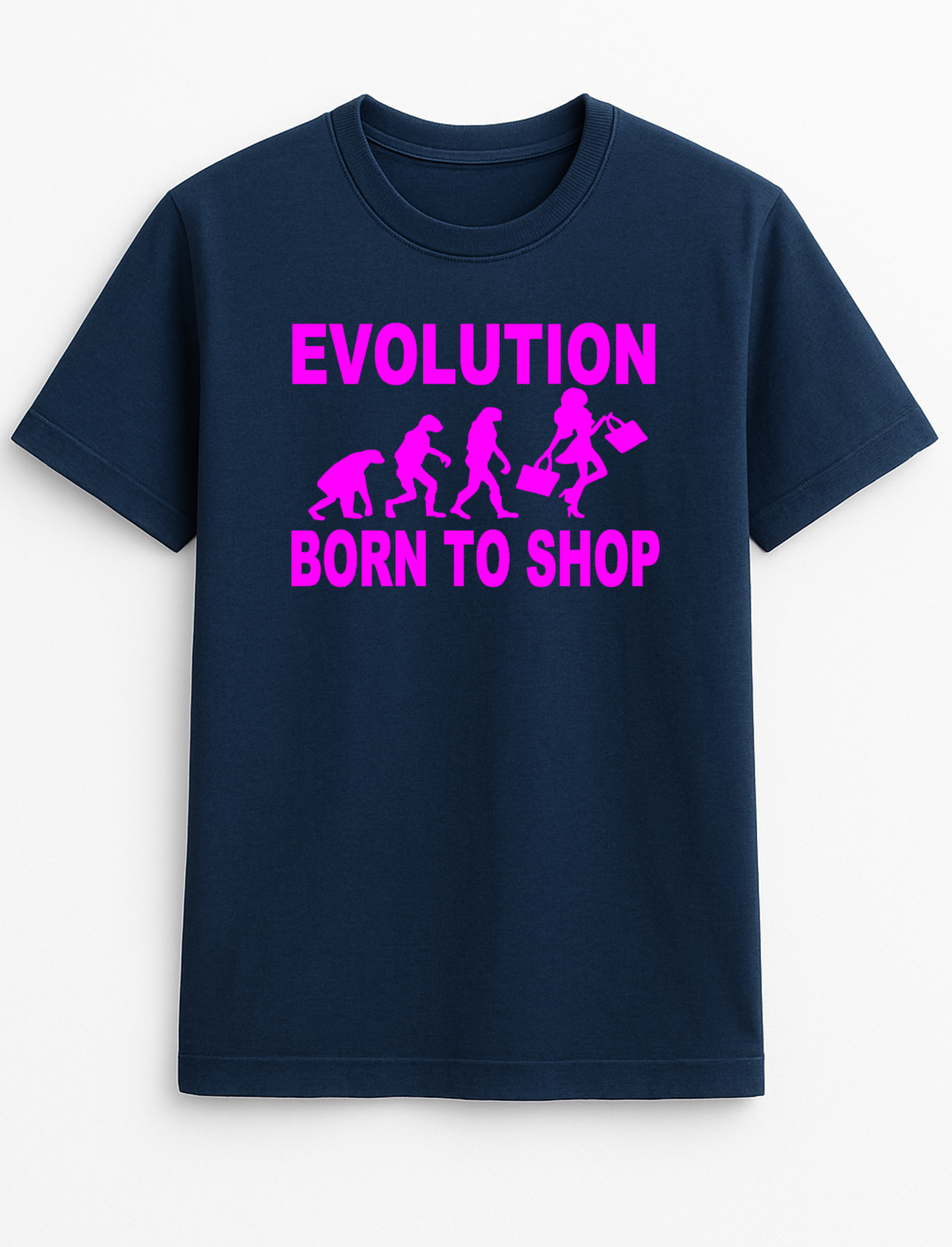 Evolution Born to Shop Humorous Funny Slogan Personalised Colours Unisex T-Shirt Gift Black