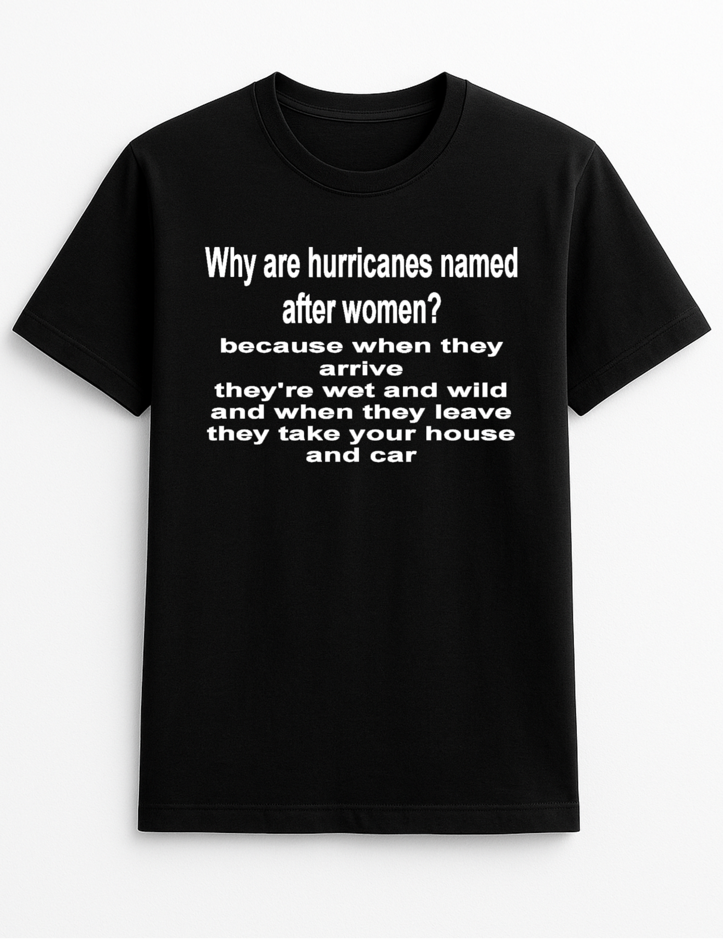 Why are Hurricanes Named After Women. Slogan Funny Humour Slogan Personalised Colours Unisex T-Shirt Gift Black, S-XXL