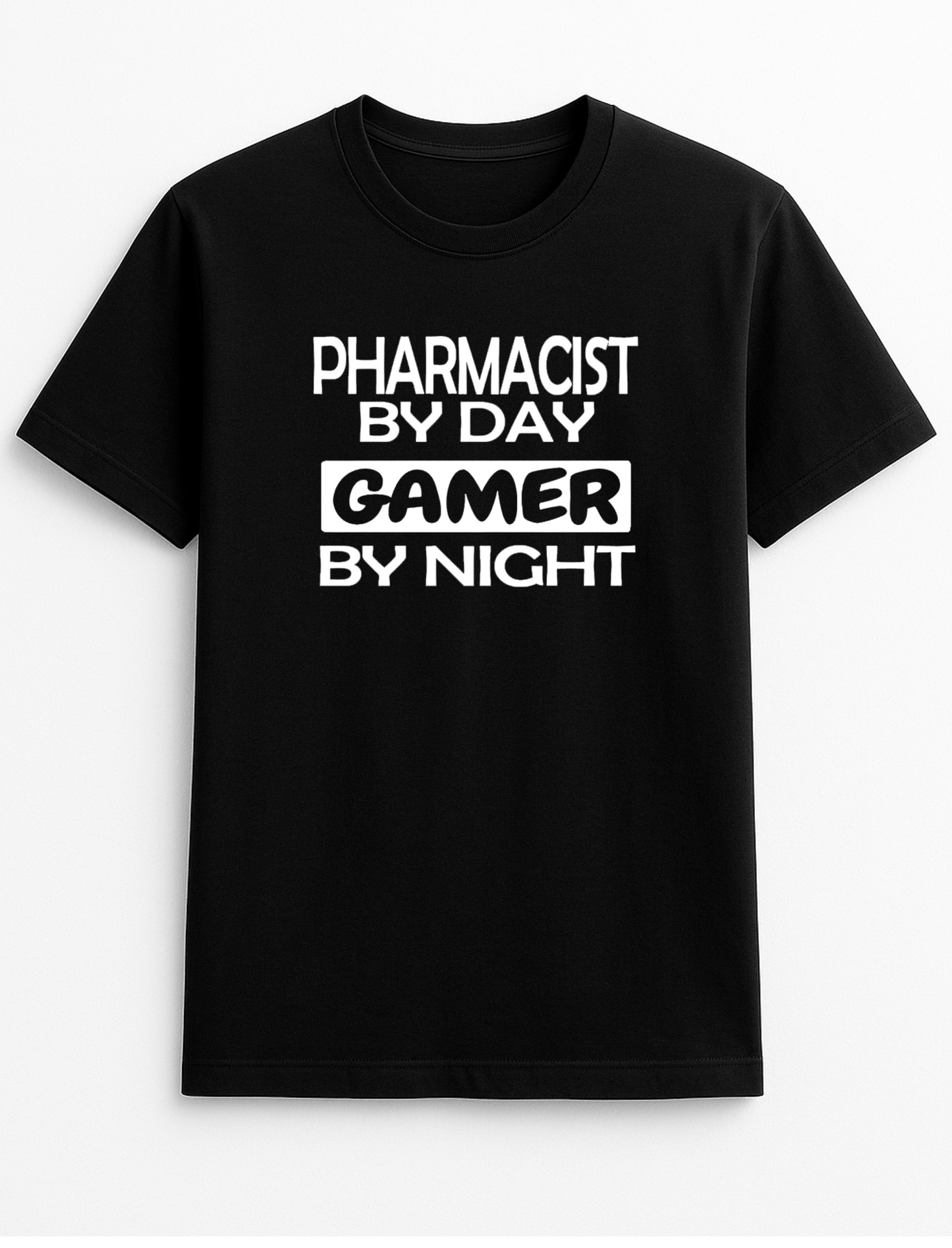 Your Job/Hobby by Day Gamer by Night Cheeky Funny Humour Slogan Personalised Colours Unisex T-Shirt Gift Black