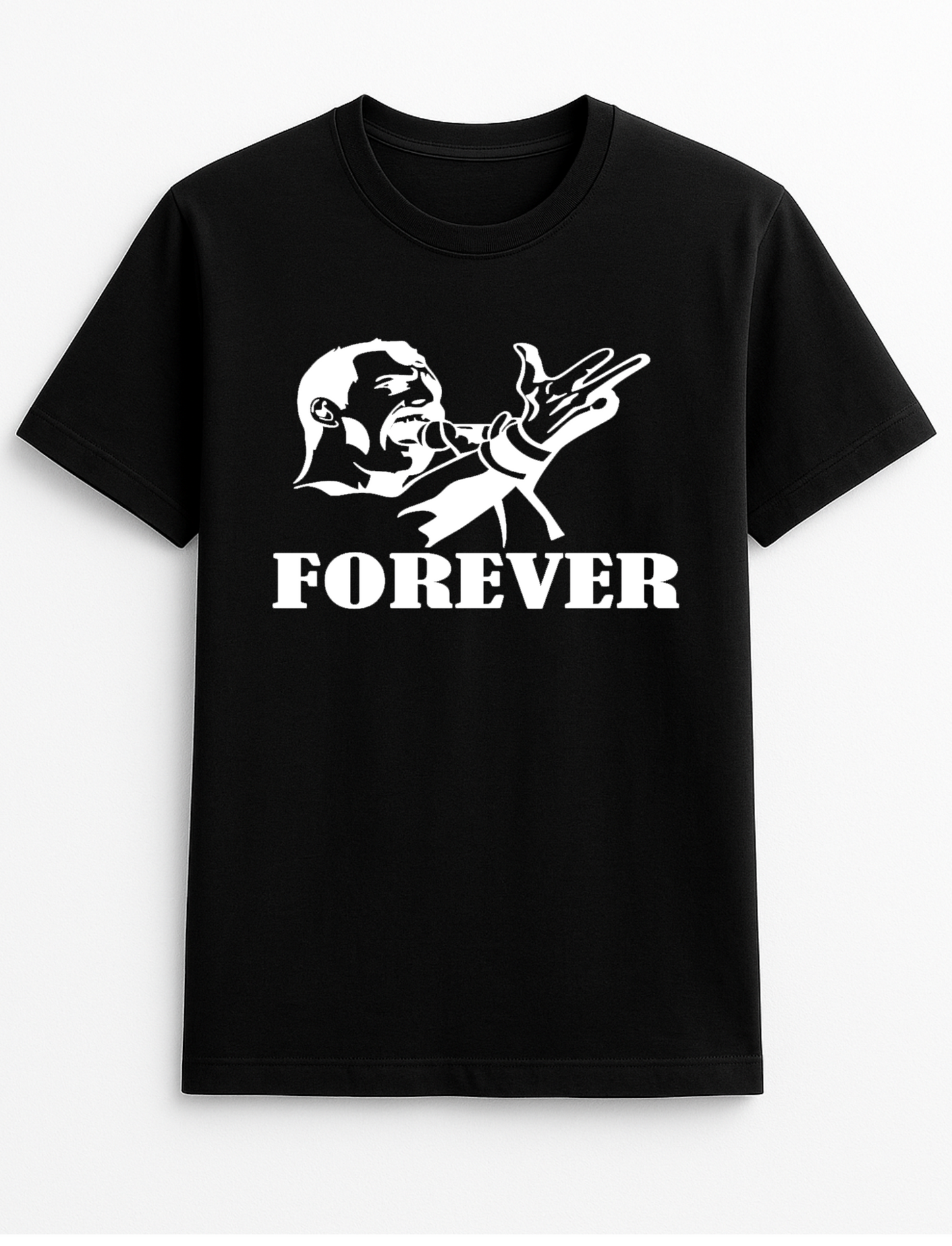 Freddie MERC Forever Slogan Personalised Colours Unisex Icon T-Shirt Gift Black