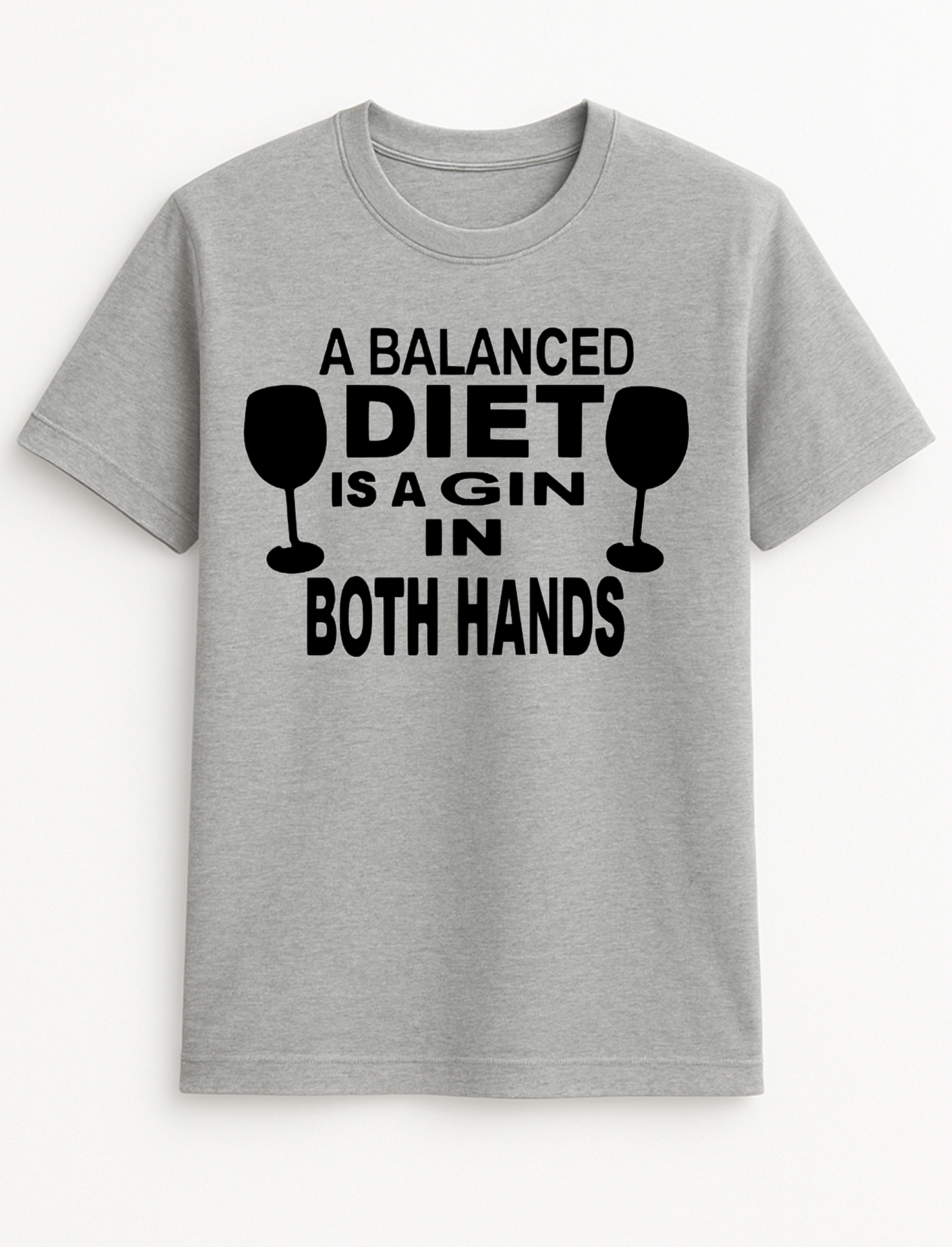 A Balanced Diet is A Gin in Each Hand Humorous Funny Personalised Slogan Unisex T-Shirt Gift Black