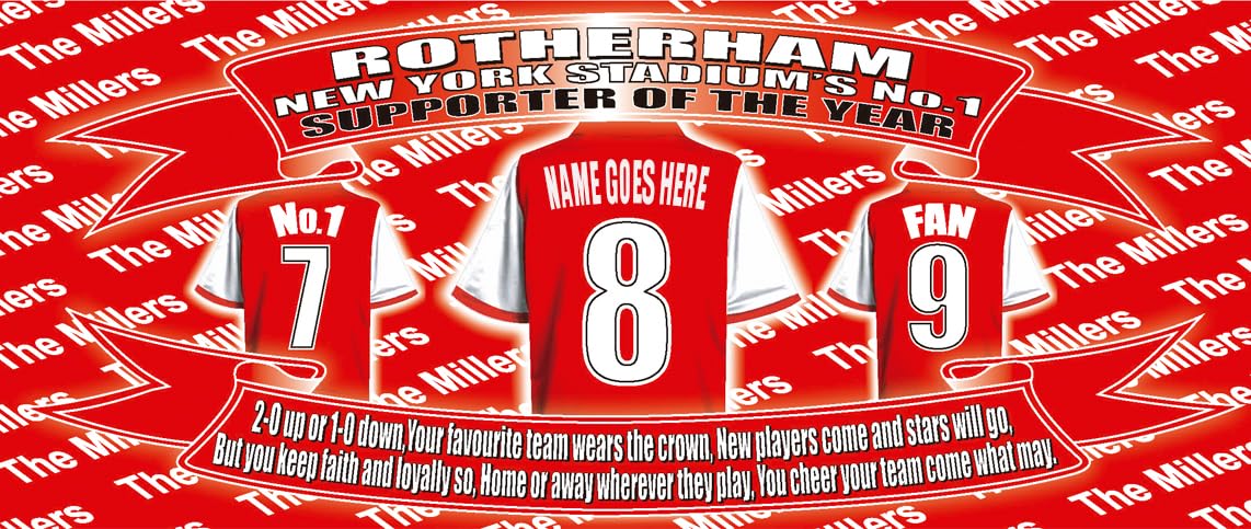 Rotherham Personalsied Football Shirt Silver Aluminium Two Lid Unisex Water Bottle Gift