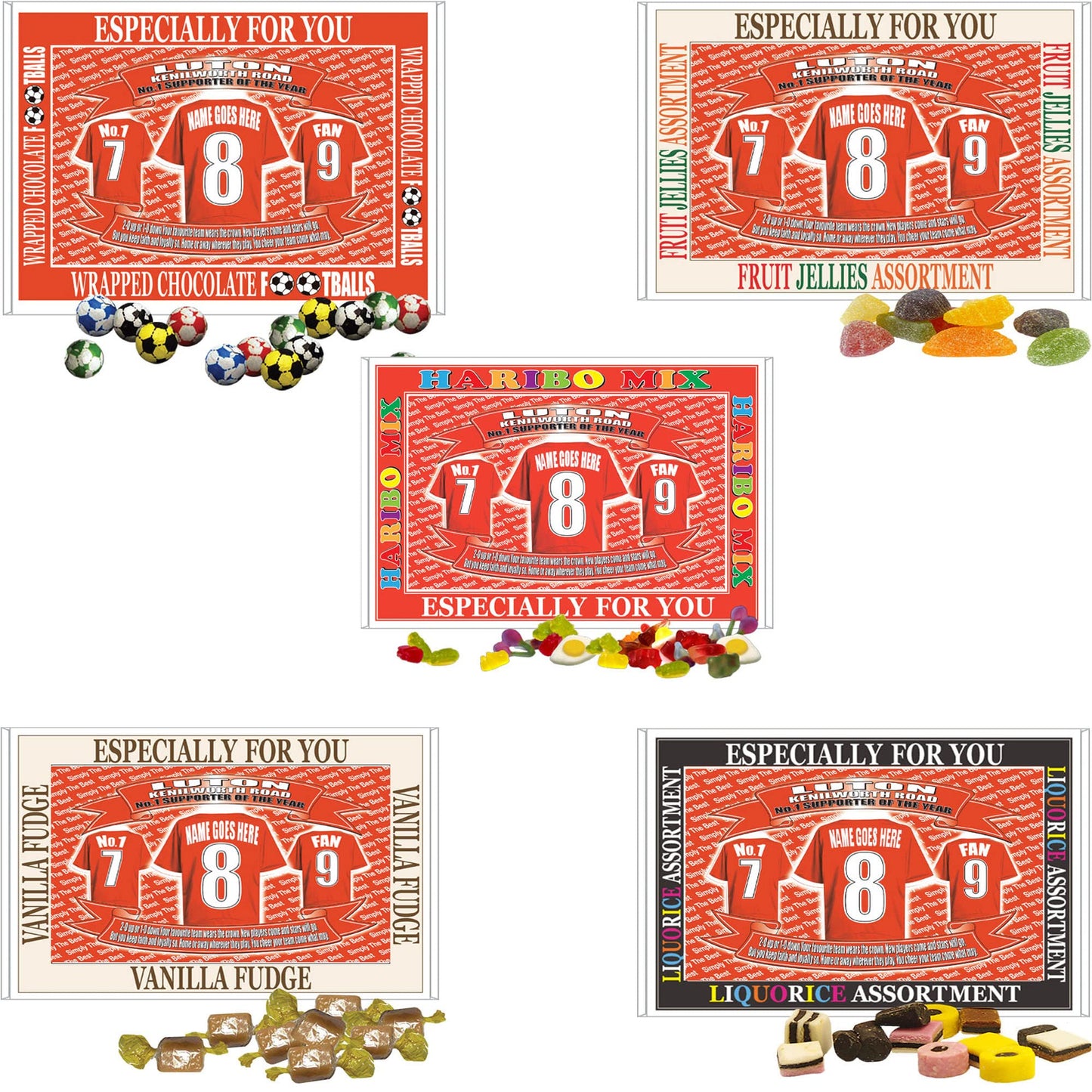 Luton Football Shirt Personalised Gift Boxed Sweets Variety