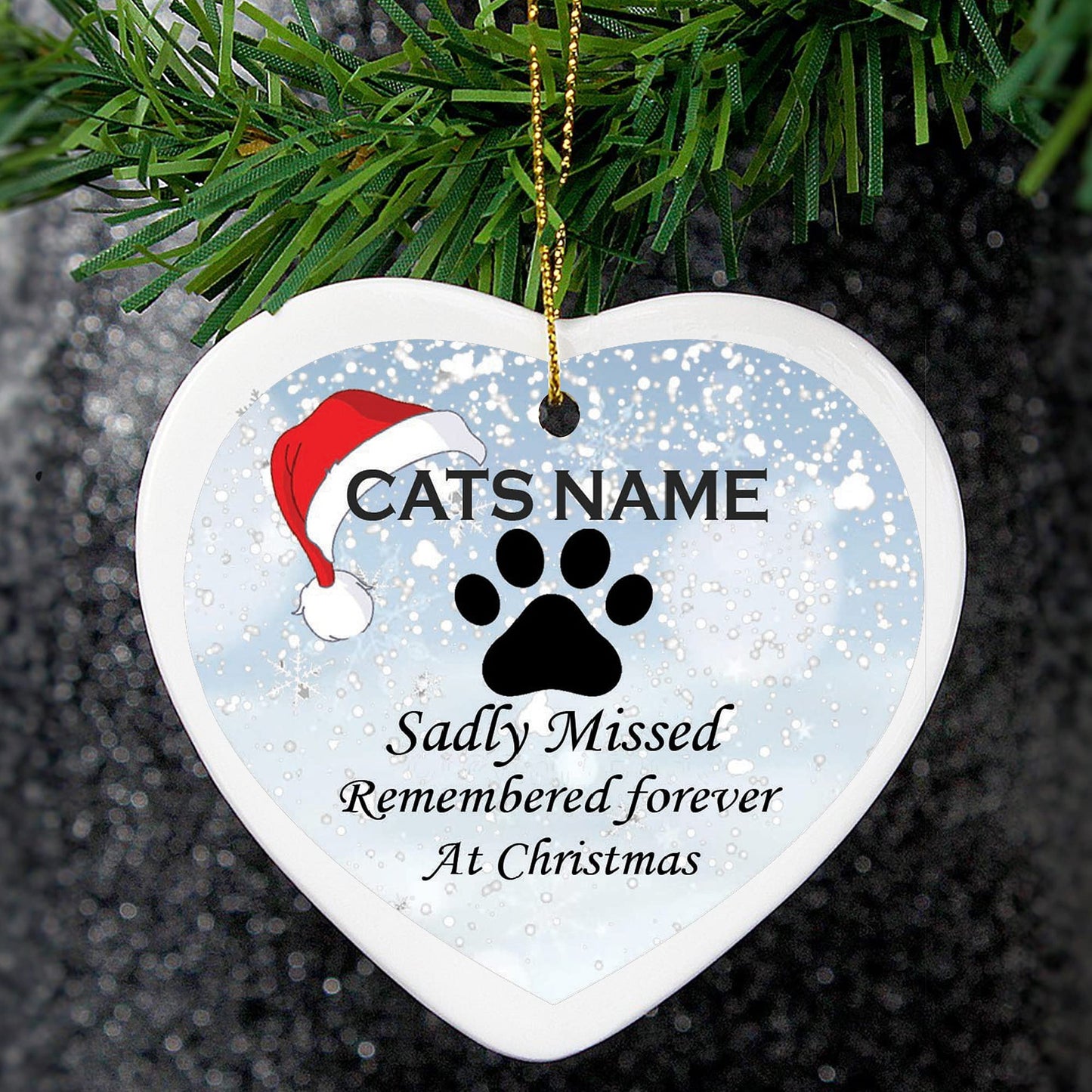 Cat Paw Print Personalised Ceramic Christmas Tree Memorial Hanging Decoration