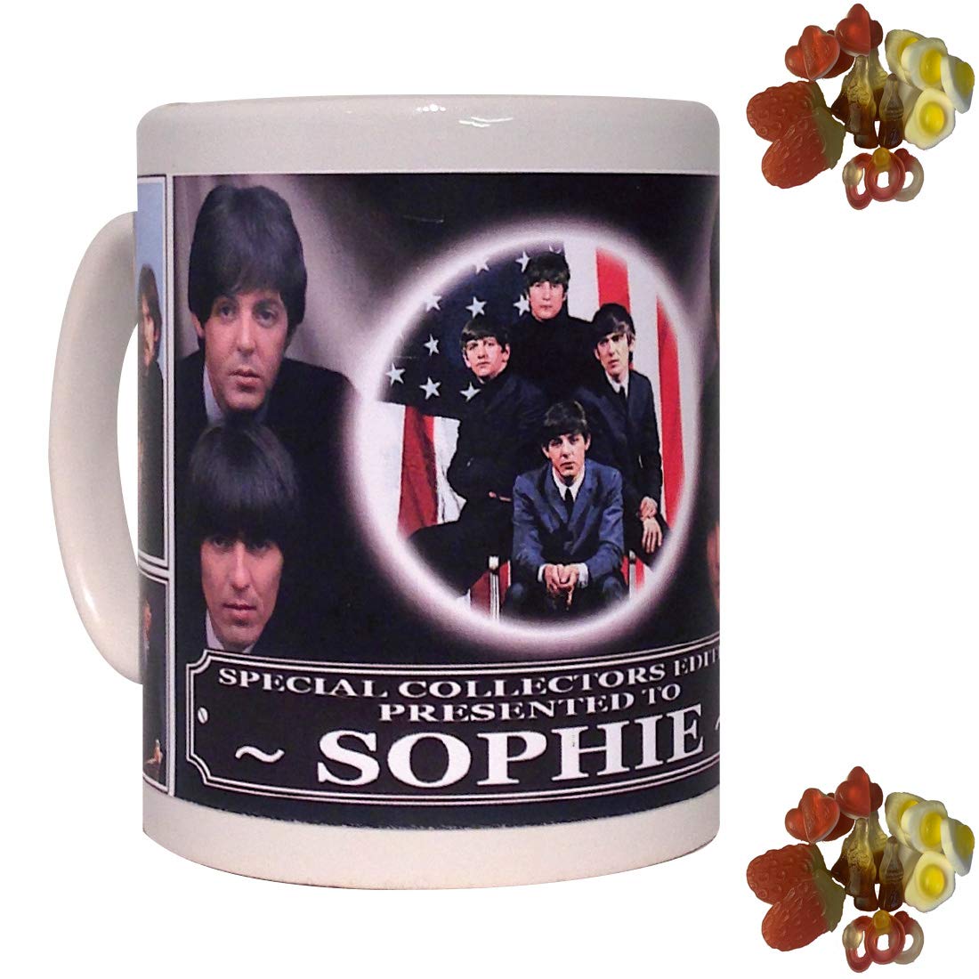 The Beatles Personalised Icon Gift Mug with Sweets
