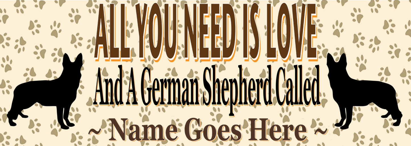Personalised German Shepherd Water Bottle - All You Need Is Love - Silver Aluminium - Two Lids - Unisex Gift
