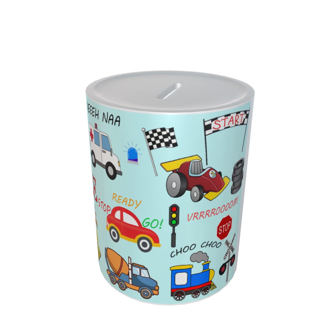 Fun Cartoon Personalised Vehicle Money Box Gift Blue