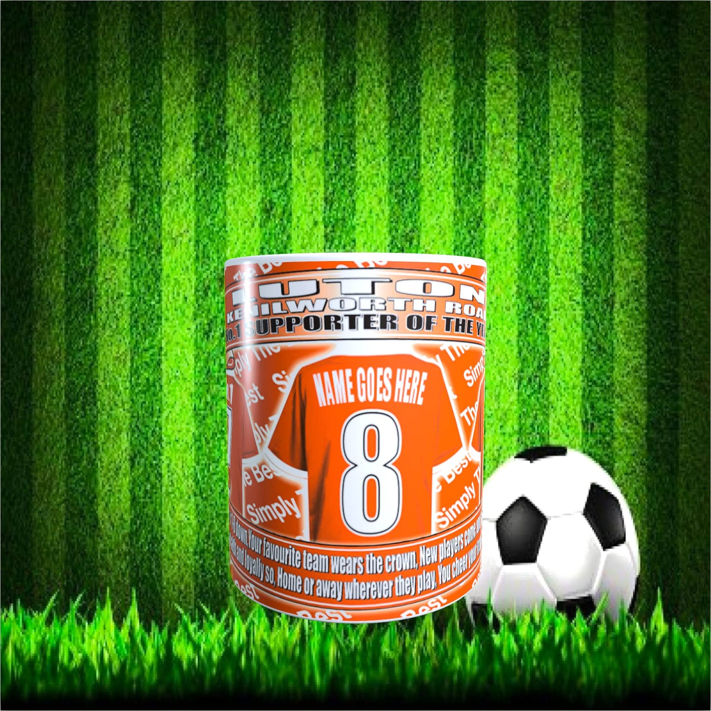 Luton Football Team Shirt Personalised Mug Gift with Chocolate Footballs