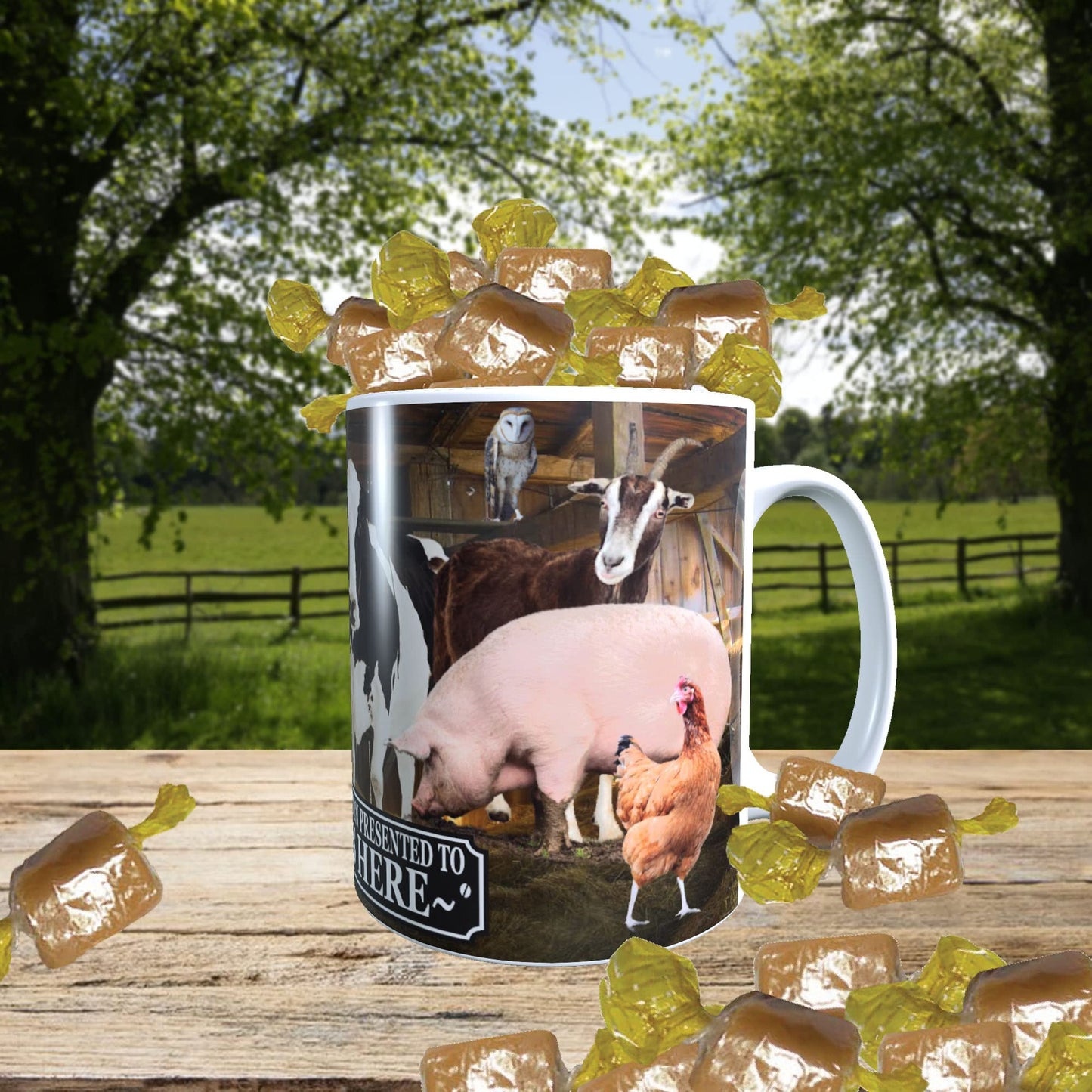 Farm Animals Barn Gathering Personalised Mug with a Choice of Sweets Gift
