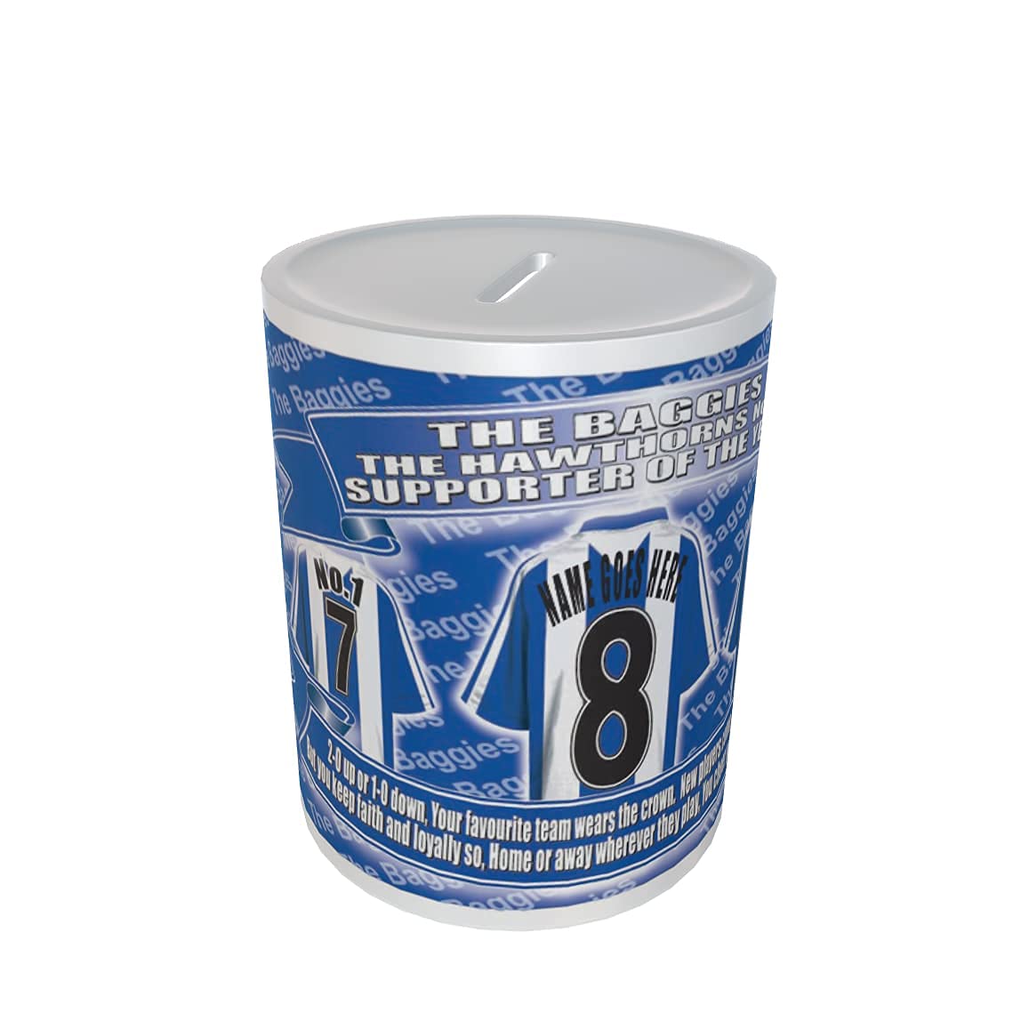 West Bromwich Football Shirt Personalised Ceramic Money Box Gift