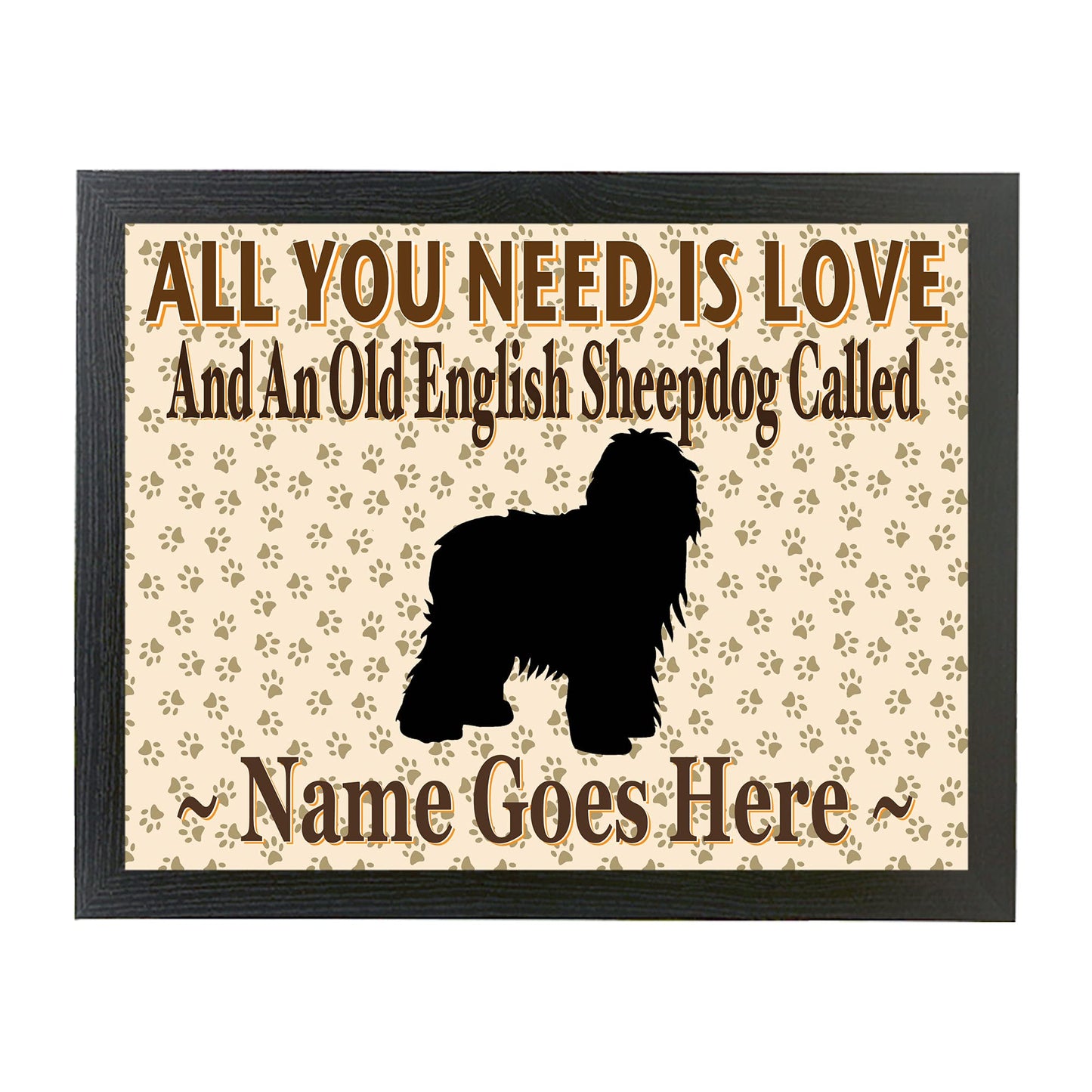 All You Need Is Love Old English Sheepdog Personalised Dog Breed Cushion Lap Tray Bean Bag Gift