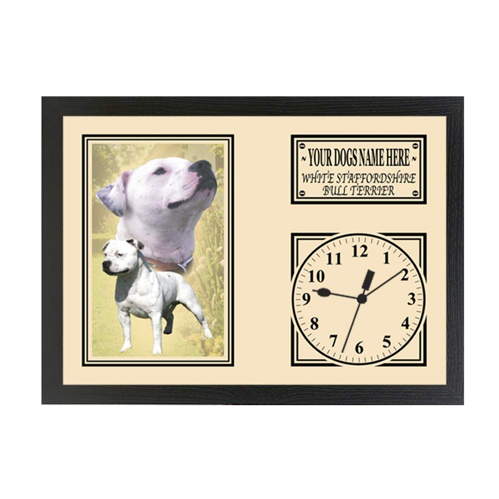 White Staffy Staffordshire Bull Terrier Personalised Dog Breed Gift Clock