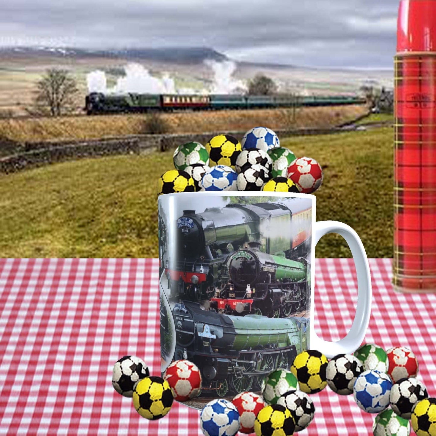 Classic Iconic Steam Locomotive Trains Mug with Choice of Sweets Gift