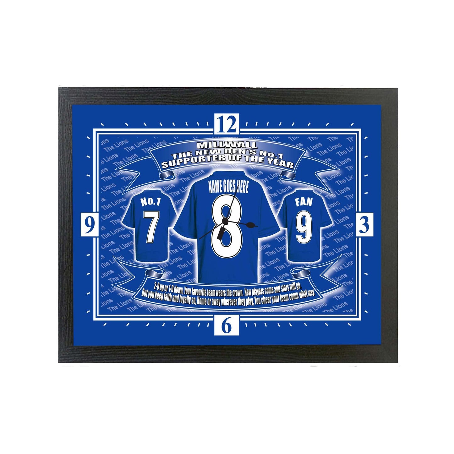 Millwall Football Shirt Personalised Clock Gift Present
