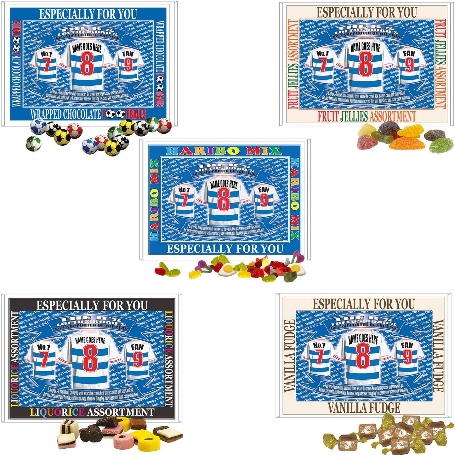 Queens PR Football Shirt Personalised Gift Boxed Sweets Variety