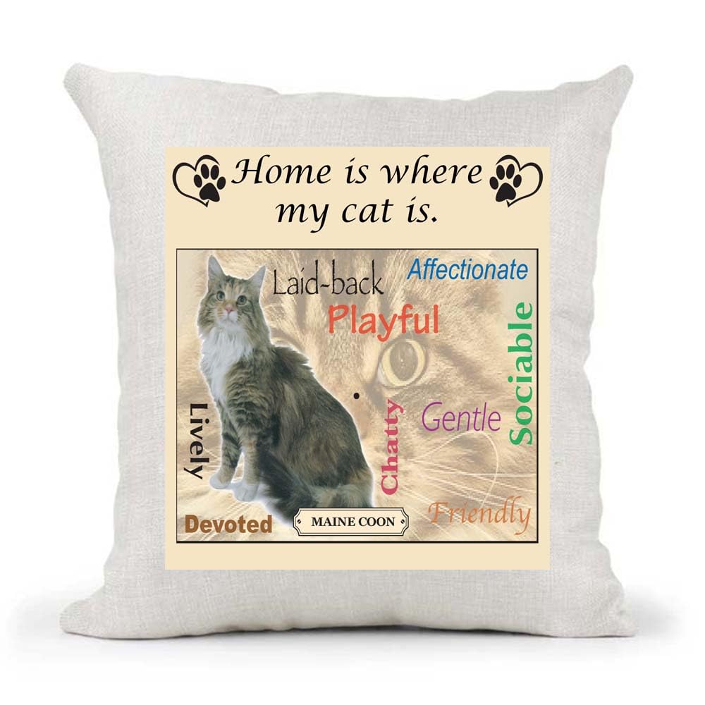 Maine Coone Breed Home is Where My Cat is Country Canvas Cushion Cover Gift