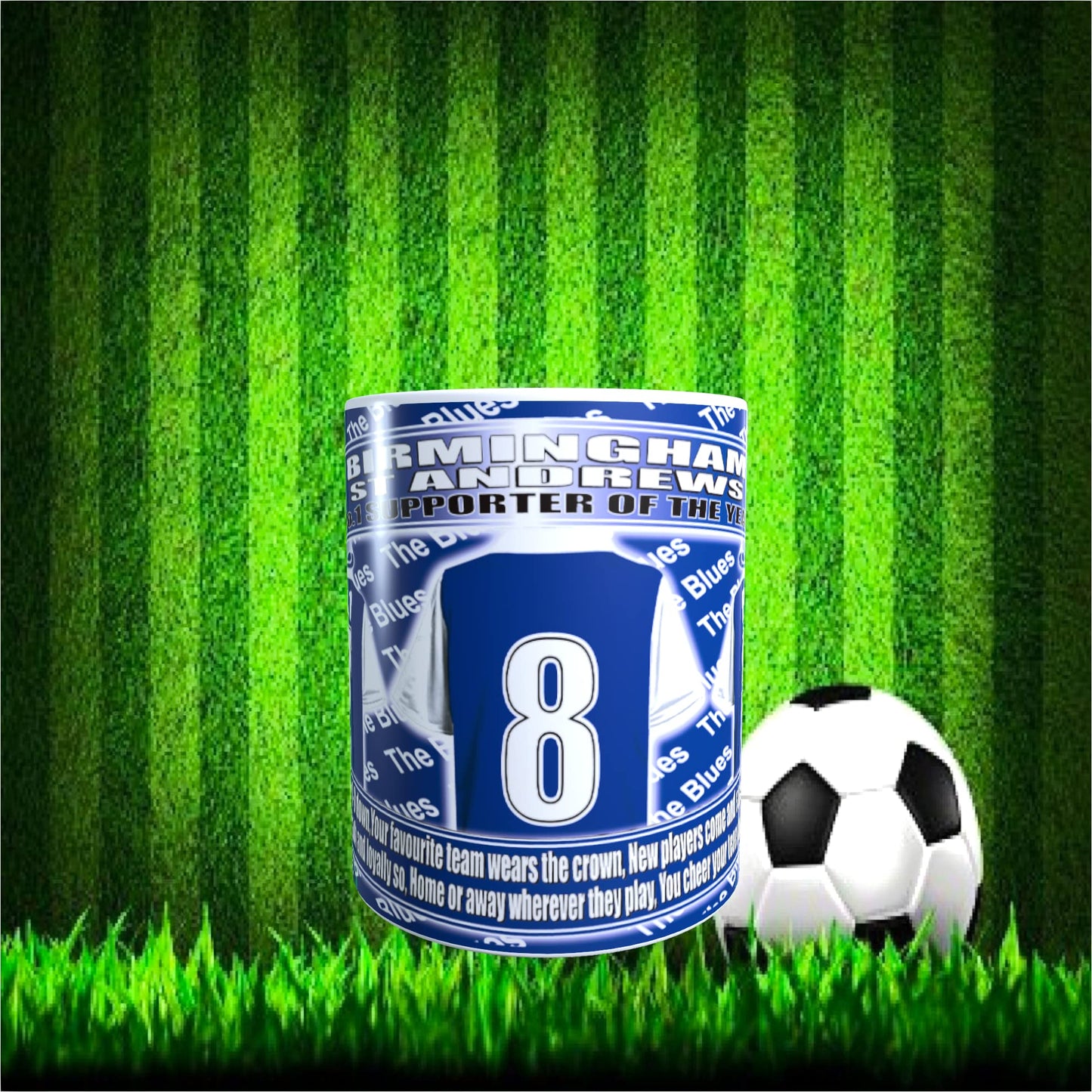 Birmingham Football Team Shirt Ceramic Mug Gift with Chocolate Footballs