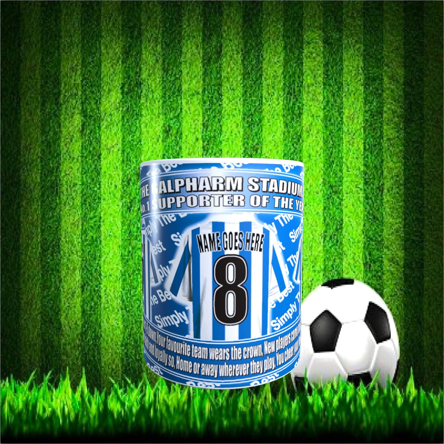 Huddersfield Football Team Shirt Personalised Mug Gift with Chocolate Footballs