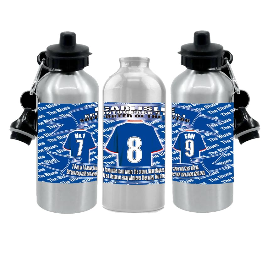 Carlisle Football Shirt Silver Aluminium Two Lid Unisex Water Bottle Gift