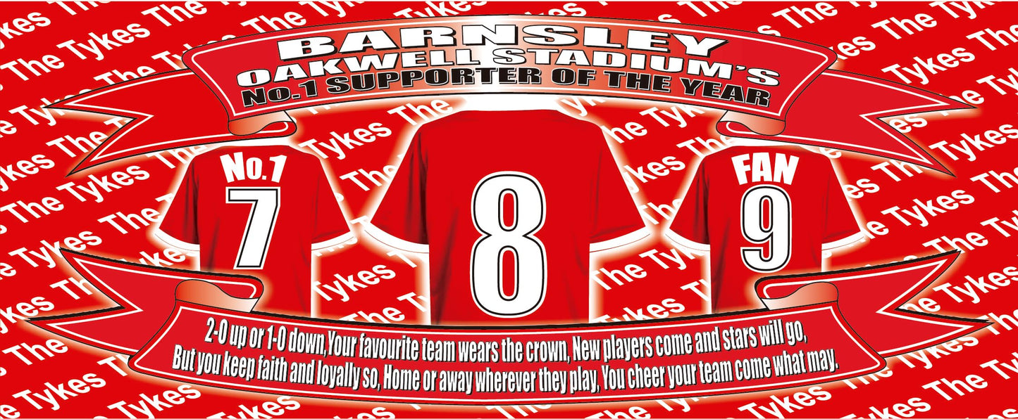 Barns The Tykes Water Bottle - Football Shirt - Silver Aluminium Two Lids - Unisex Gift