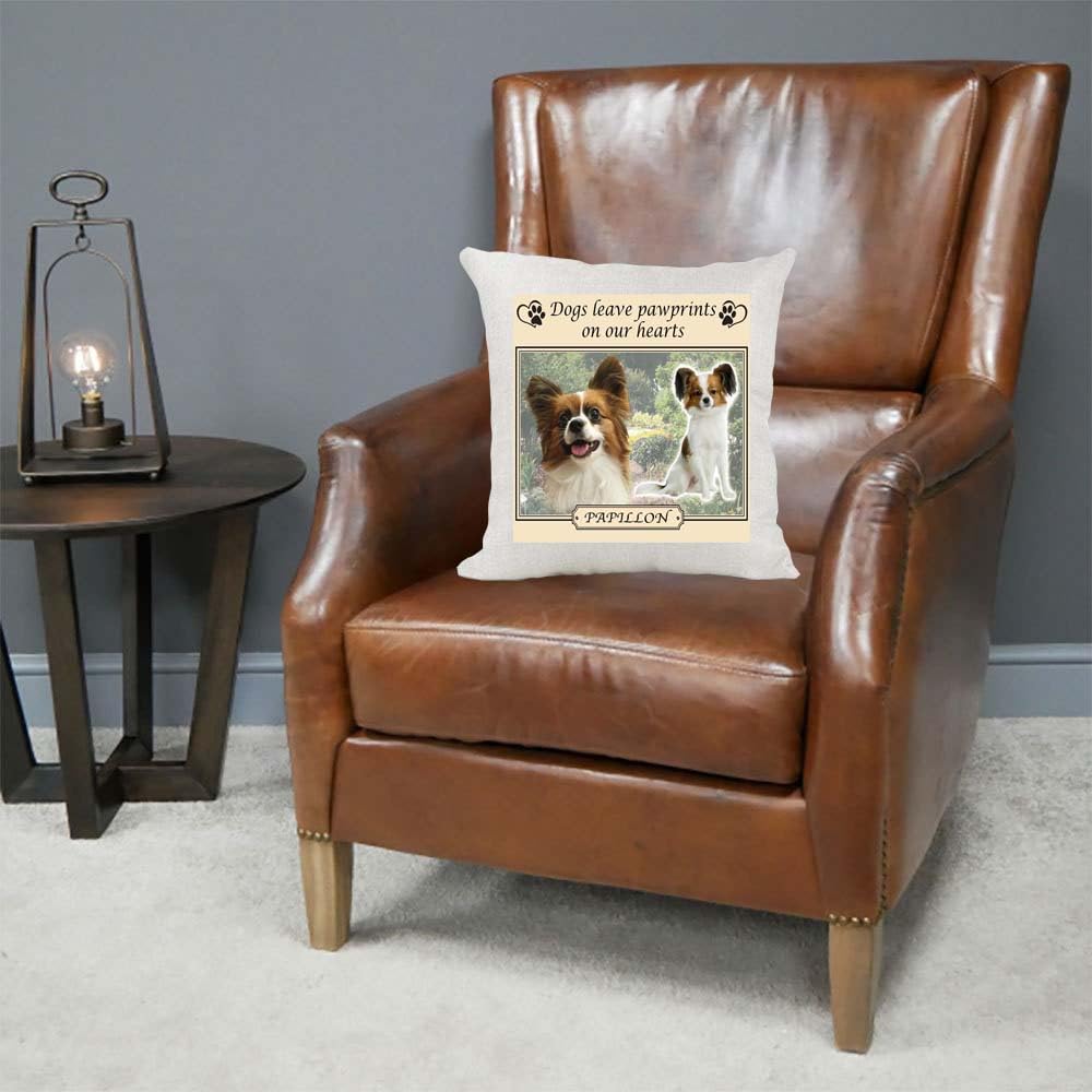 Papillon Dogs Leave Pawprints on our Hearts Country Canvas Cushion Cover Gift