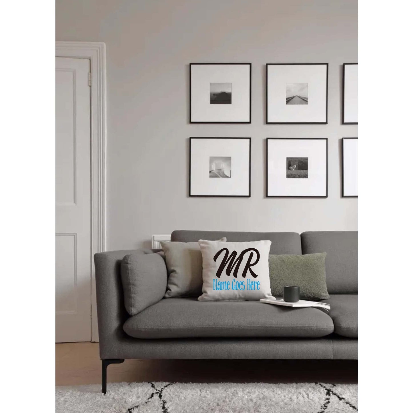 Mr Personalised Naturally Woven Linen Style Cushion Cover Pillow Gift Available in Choice Of Print Colours Available