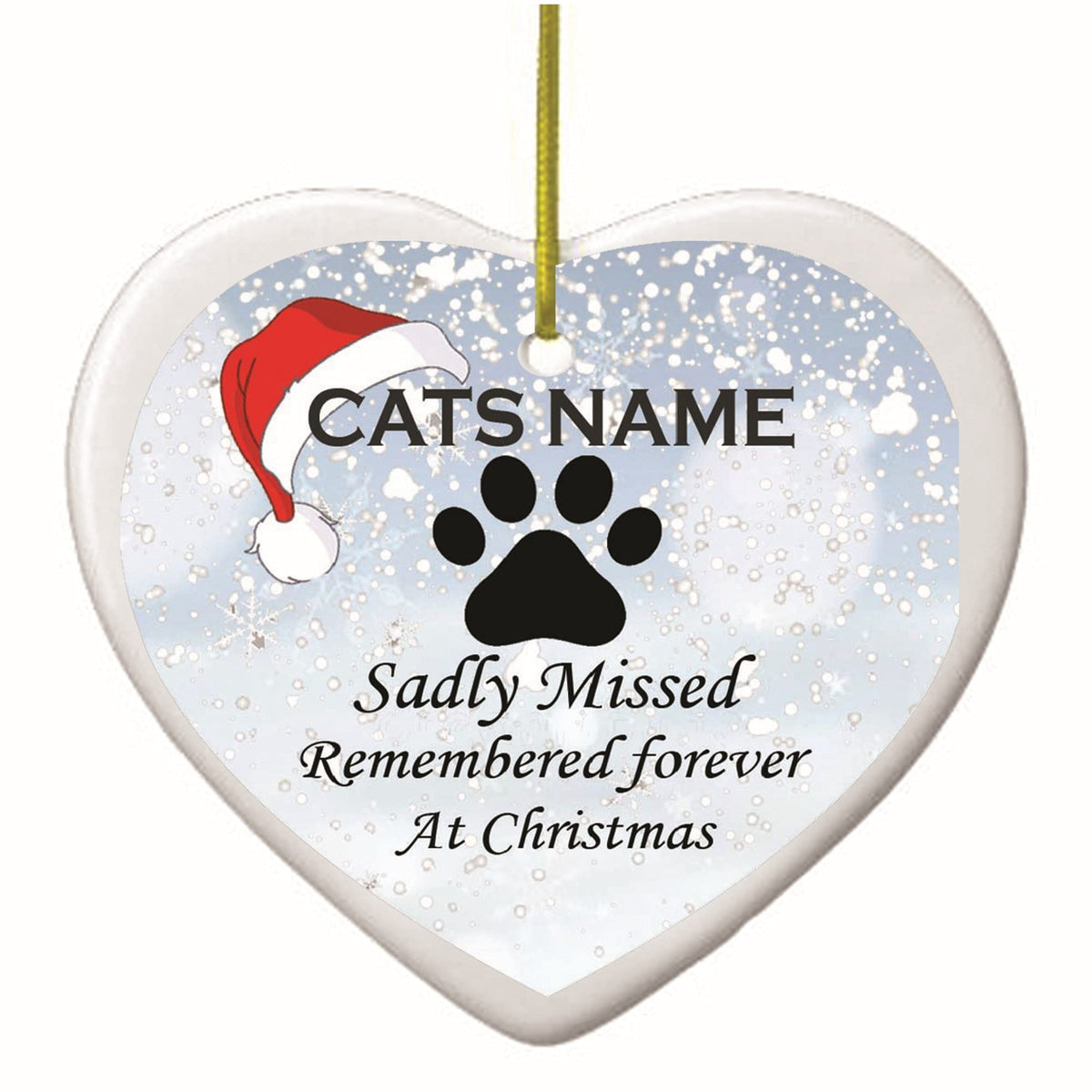 Cat Paw Print Personalised Ceramic Christmas Tree Memorial Hanging Decoration