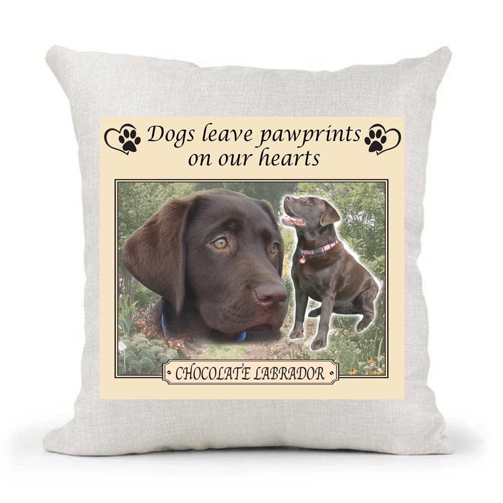 Chocolate Lab Labrador Dogs Leave Pawprints on our Hearts Country Canvas Style Cushion Cover Gift
