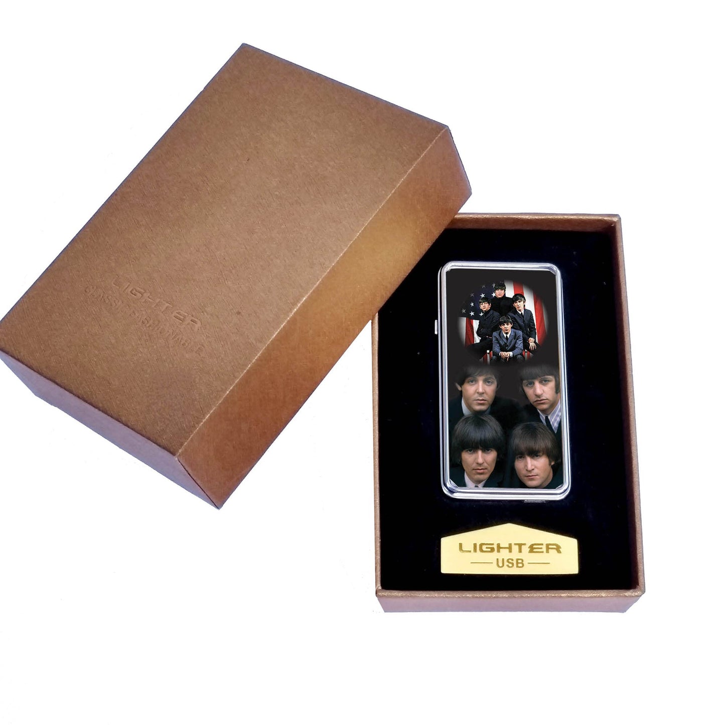 Beatles Icon Rechargeable Gift Boxed Silver Metal USB Lighter