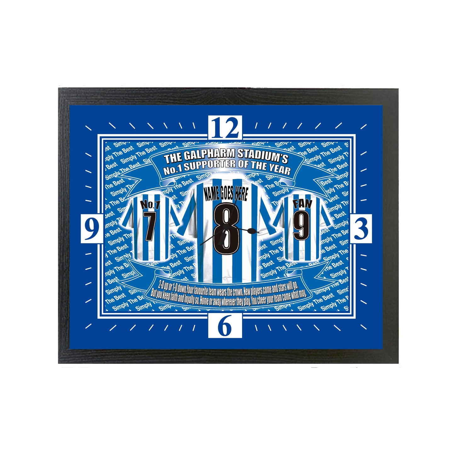 Huddersfield Football Shirt Personalised Clock Gift Present