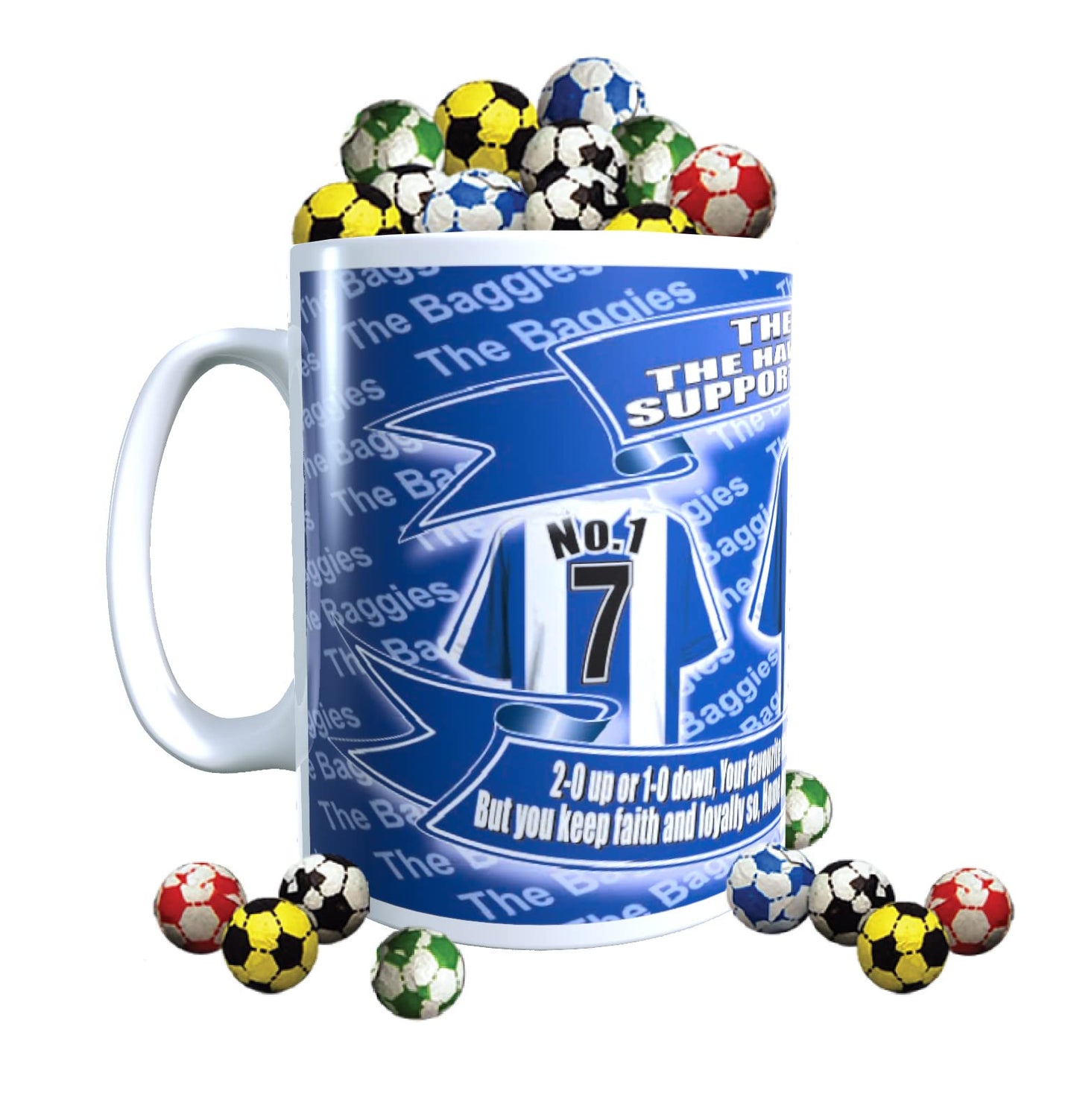 West Bromwich Albion Personalised Football Shirt Mug Gift with Chocolate Footballs
