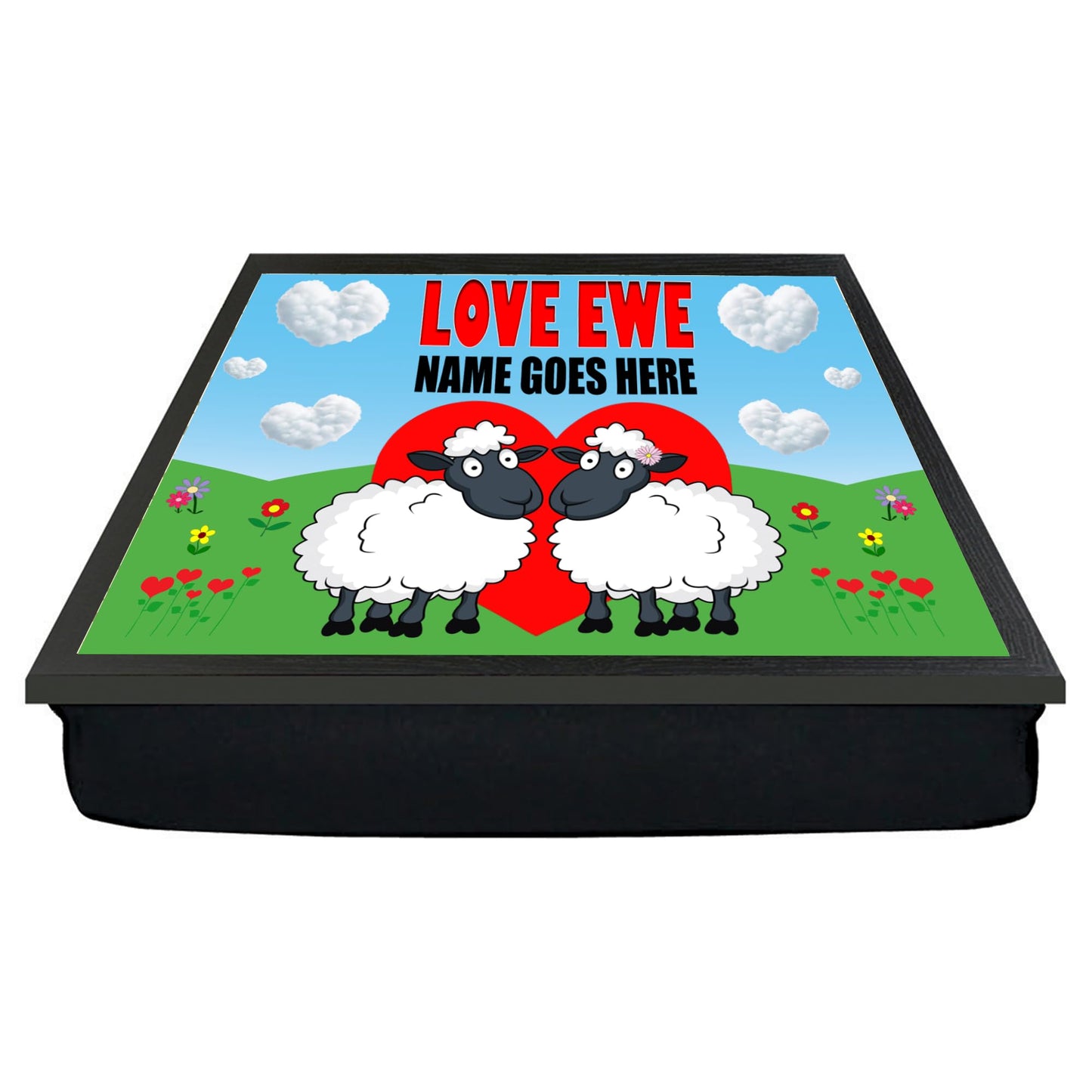 Love Ewe Male and Female Personalised Cute Sheep Cushioned Lap Tray Gift Present