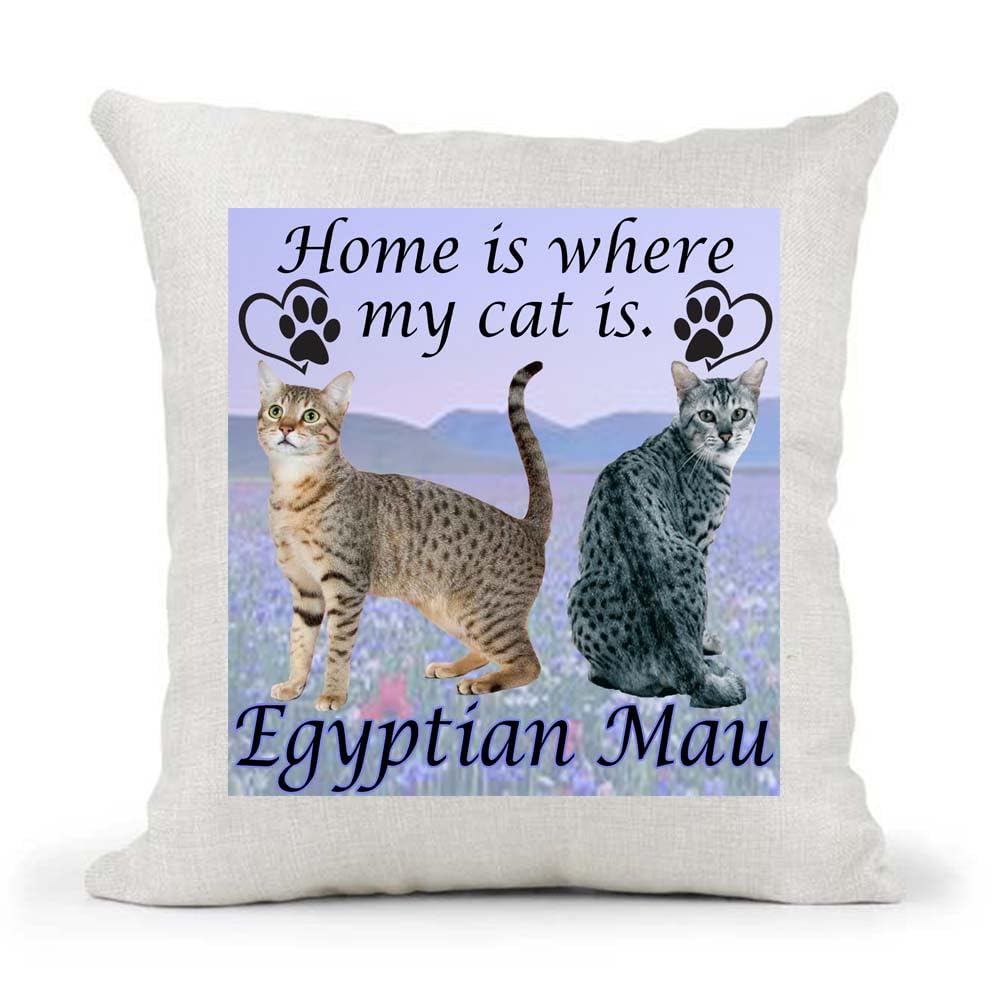 Egyptian Mau Breed Home is Where My Cat is Kitten Slave Owner Country Canvas Style Cushion Cover Gift