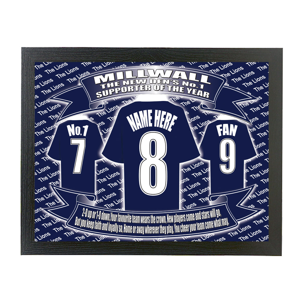 Millwall Football Shirt Personalised Multicolour Lap Tray - Free Name Up To 12 Characters - Ergonomic Cushion