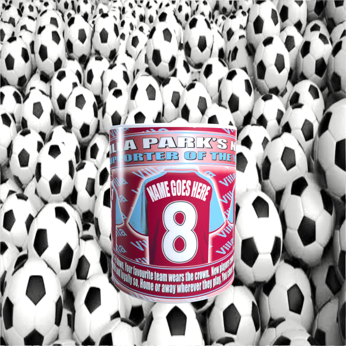 The Villa Personalised Football Shirt Ceramic Mug Team-Aston Gift with Chocolate Footballs Personalised Gift Products