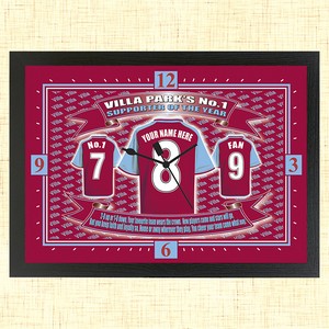 Personalised Aston Villa Football Team Shirt Clock