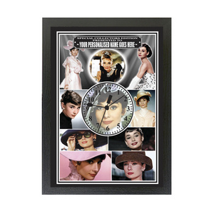 Audrey Hepburn Personalised Icon Framed Clock
