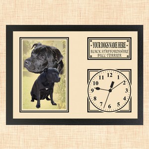 Personalised Black Staffordshire Bull Terrier Framed Dog Clock