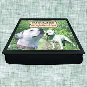 White Staffordshire Bull Terrier Personalised Lap Tray