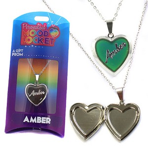 Colour Changing Personalised Mood Locket Necklace:- Amber