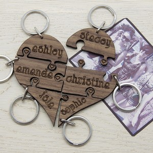  Bridesmaids Heart Personalised Jigsaw Wooden Keyring gift