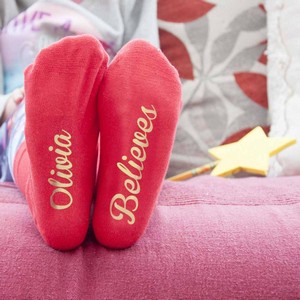 Childrens Cosy Crimson & Gold Personalised Christmas Day Socks