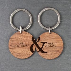 Set of Two Personalised Wooden Keyrings For Couples
