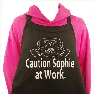 Personalised Caution Chef At Work (Gas Mask) Apron