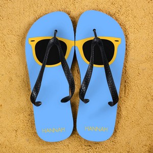 Blue and Yellow Holiday Style Personalised Flip Flops 