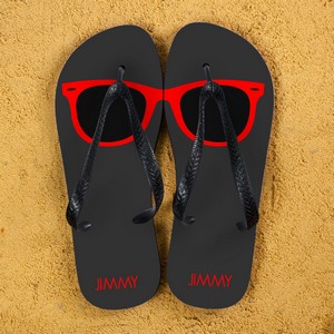 Grey and Red Holiday Style Personalised Flip Flops 